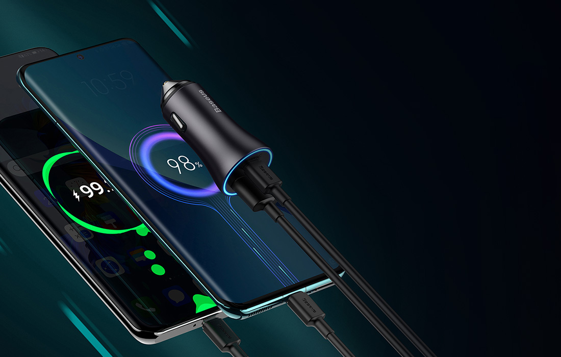 Baseus Golden Contactor Max autós töltő, 2x USB, 60W (szürke) 3