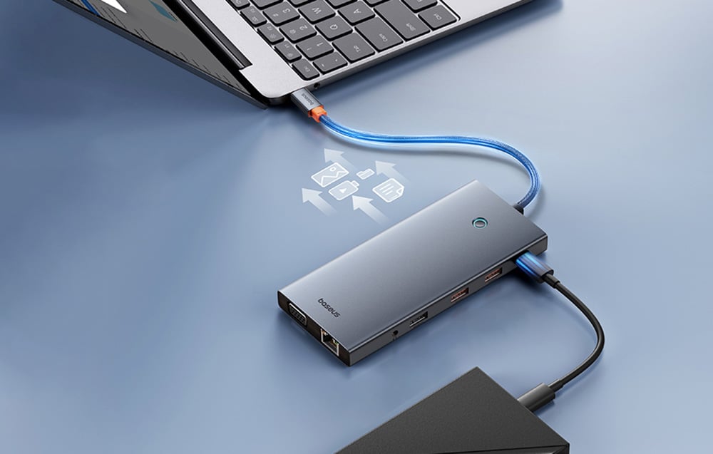 Baseus PortalJoy, 13:1, USB-C hub HDMI+DP+VGA+C+USB+PD+RJ45+SD/TF+3.5mm, szürke 3