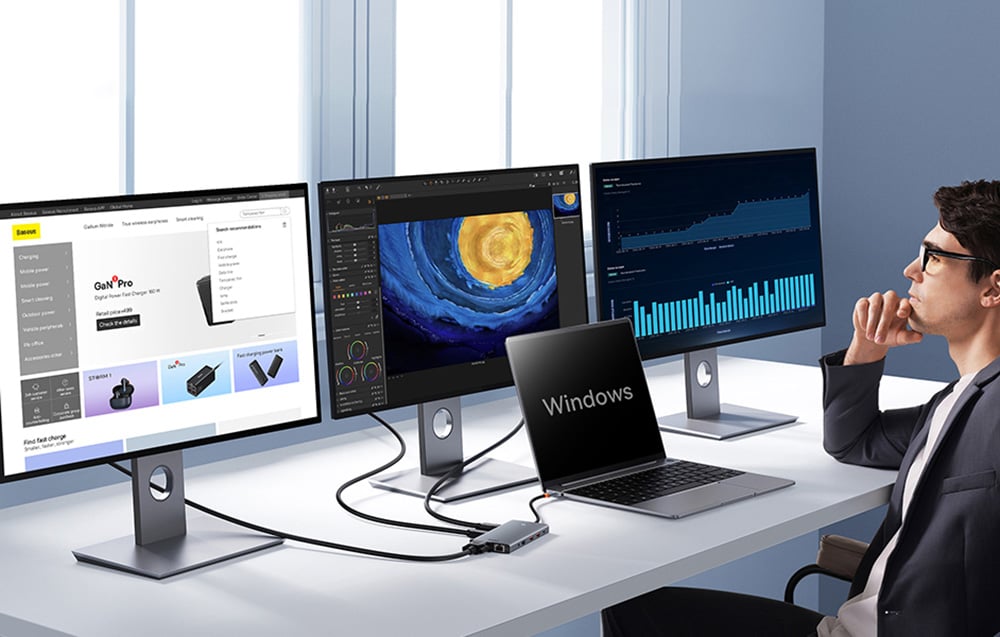 Baseus PortalJoy, 13:1, USB-C hub HDMI+DP+VGA+C+USB+PD+RJ45+SD/TF+3.5mm, szürke 6