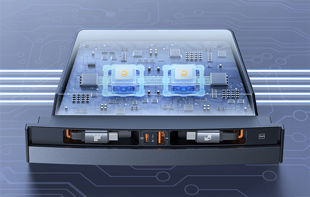 Baseus T-Space Hub USB-C-USB-C kábelekkel Teslához, fekete 2