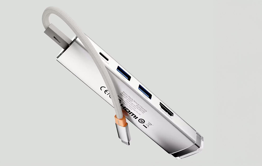 Baseus Ultra Joy Series 5 az 1-ben hub,  USB-C - HDMI, USB3.0x2, PD, RJ45 (ezüst) 1
