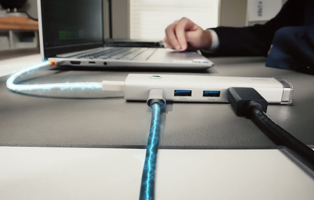 Baseus Ultra Joy Series 5 az 1-ben hub,  USB-C - HDMI, USB3.0x2, PD, RJ45 (ezüst) 4