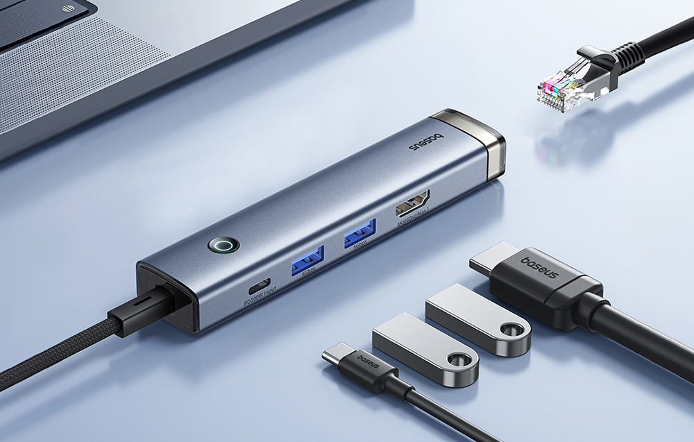 Baseus Ultra Joy Series 5 az 1-ben hub, USB-C - HDMI, USB3.0x2, PD, RJ45 (szürke) 2