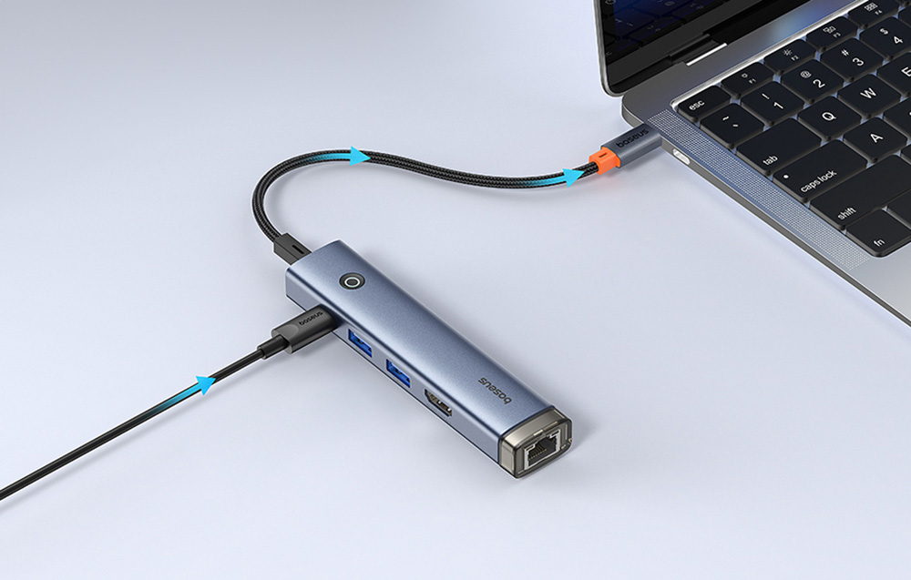 Baseus Ultra Joy Series 5 az 1-ben hub, USB-C - HDMI, USB3.0x2, PD, RJ45 (szürke) 4
