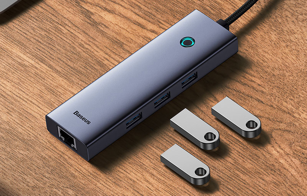 Baseus UltraJoy 4 az 1-ben Hub USB-A - USB 3.0 + RJ45 (űrszürke) 1