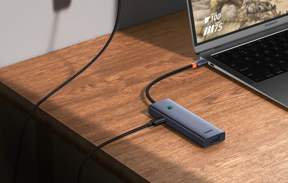 Baseus UltraJoy 5 portos hub, 4xUSB 3.0, PD (szürke) 4