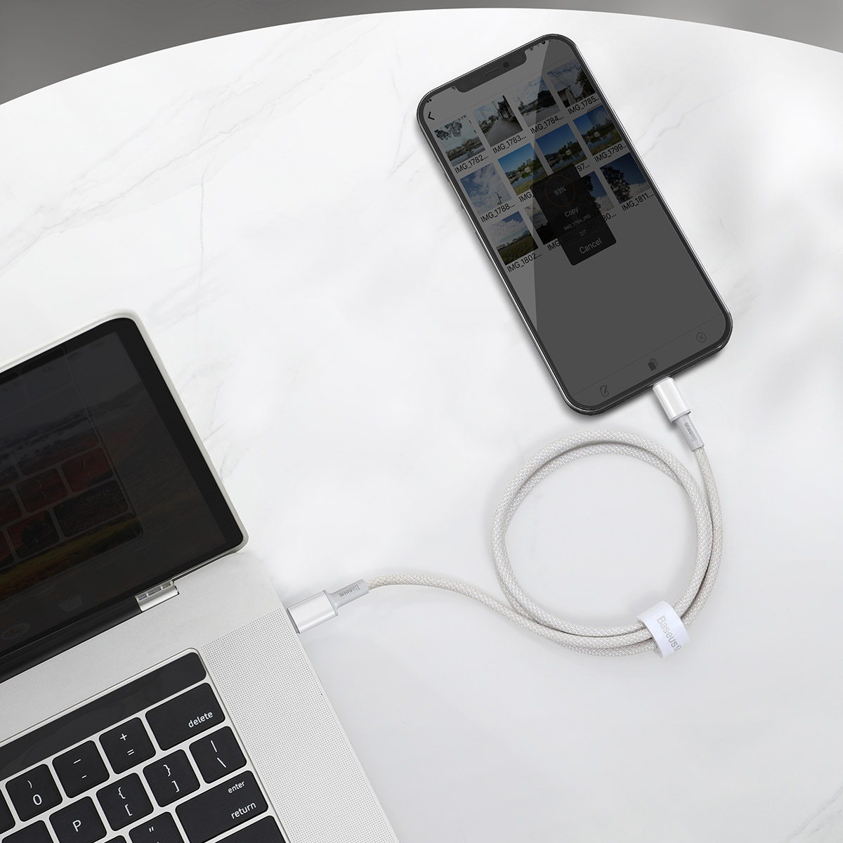 Baseus USB-C - Lightning kábel, nagy sűrűségű fonott, 20 W, 5 A, PD, 1 m (kék) 1