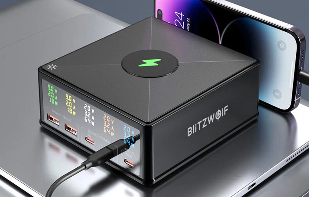 Blitzwolf 868H töltő, 2xUSB-A, 3xUSB típus-C, 160W, fekete 2
