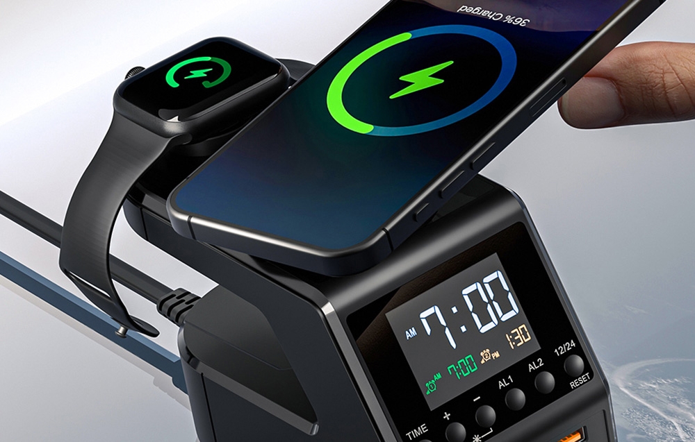 Blitzwolf BW-FW10 ébresztőóra töltővel 2xUSB-A, 4xUSB-C, 240W 4