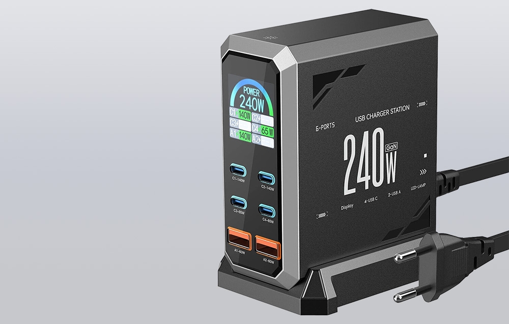 Blitzwolf BW-S31 2xUSB-A, 4xUSB-C, PD, 240W-os hálózati töltő. 1