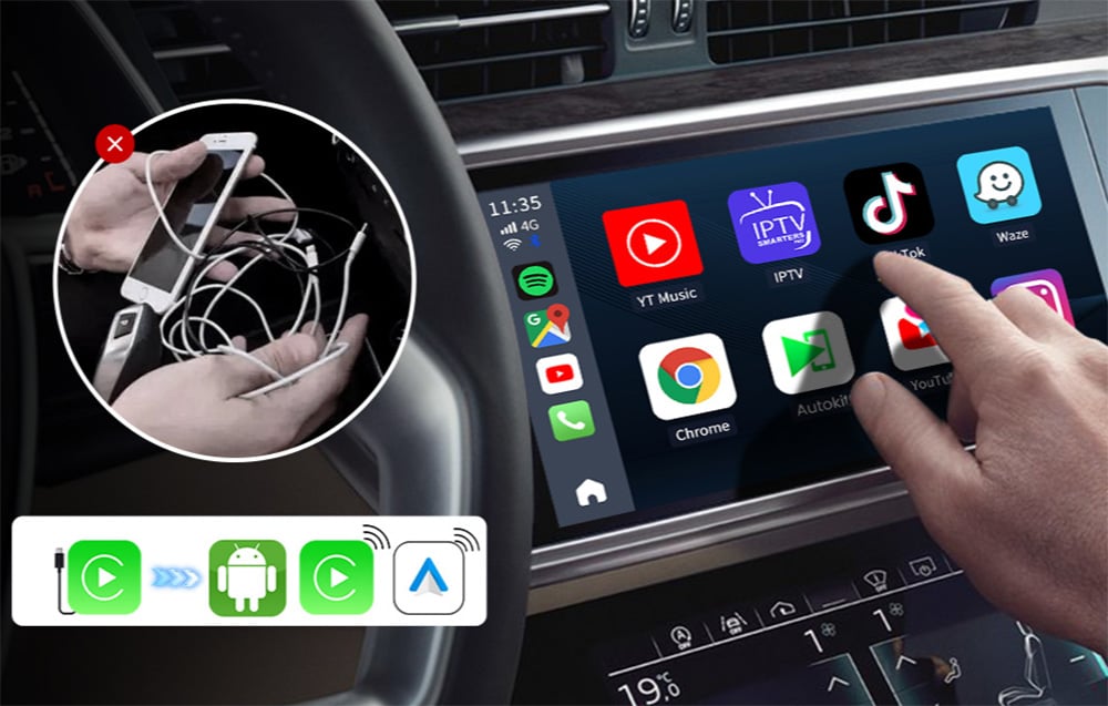 Carlinkit TBOX PLUS LED vezeték nélküli adapter, 4G/64G, Apple Carplay/Android Auto, fekete 7