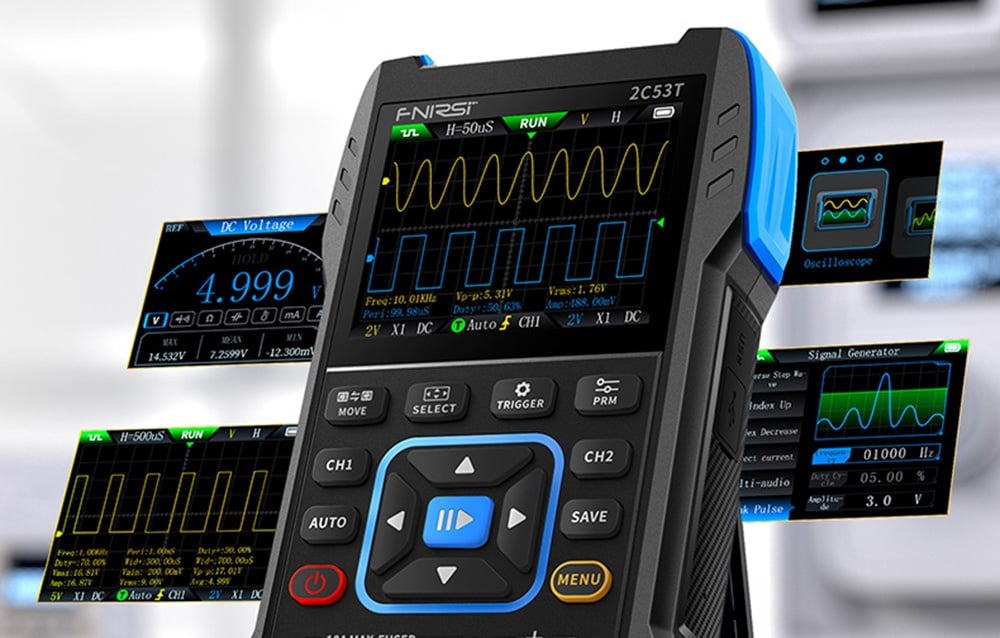 FNIRSI 2C53T hordozható 3in1 oszcilloszkóp multiméter jelgenerátor 2