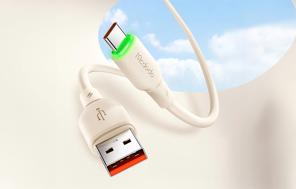 Mcdodo CA-4750 kábel, USB - USB-C, LED, 1,2m, bézs 1