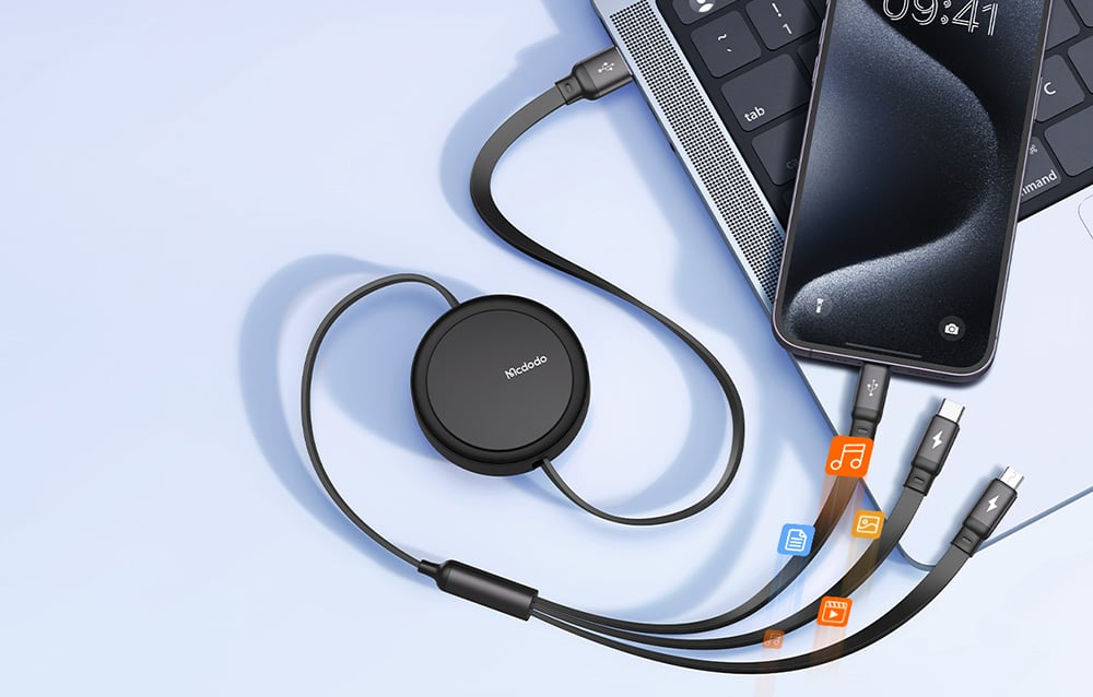 Mcdodo CA-7257 kábel, USB - USB-C / Lightning / Micro USB, 3:1, 3,5A, 1,2m, zöld 3