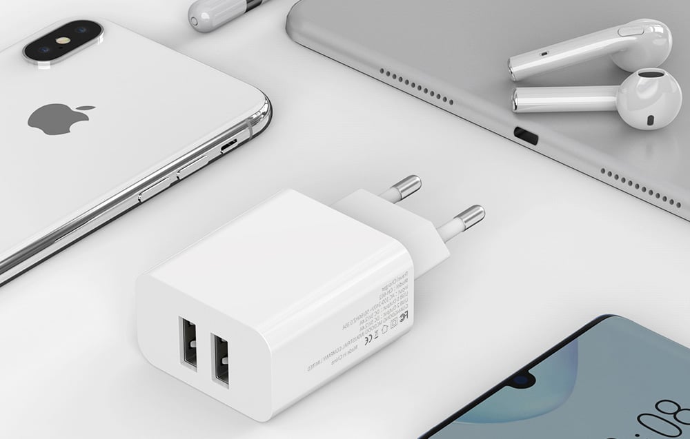Mcdodo CH-6720 utazókészlet, Dual USB töltő, Lightning, 1m, fehér 1