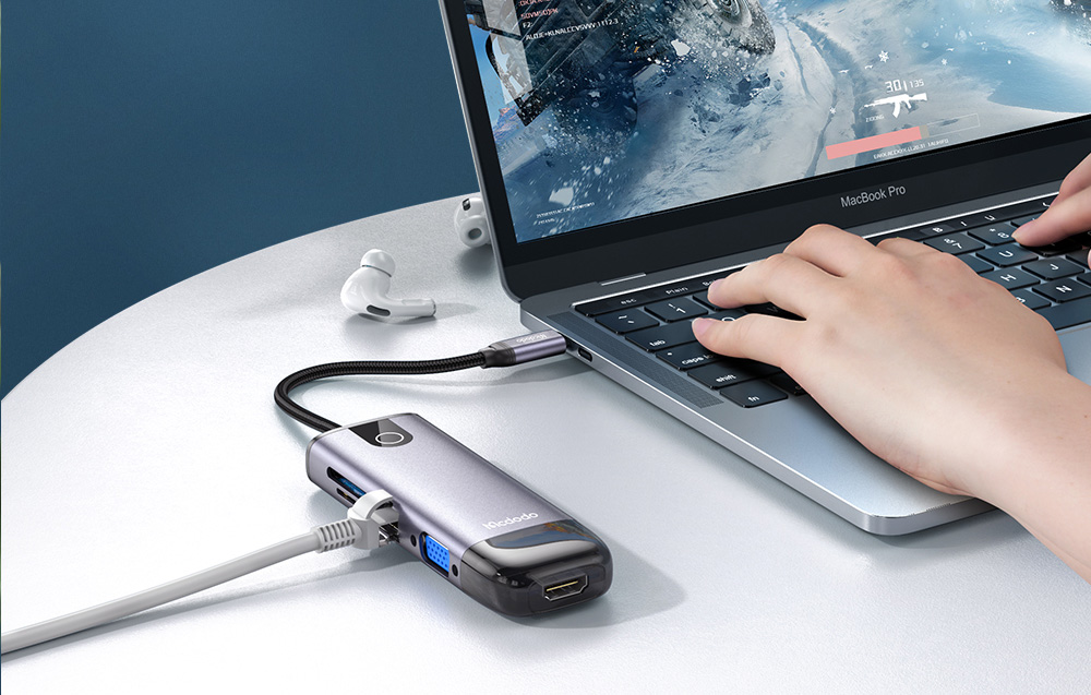 Mcdodo HU-7420 Hub, 10:1, USB-C, USB-C, HDMI, VGA, USB3.0*2, USB3.0*2, SD, TF 2