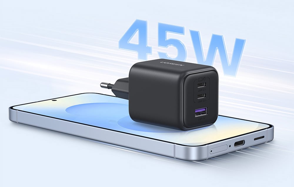 UGREEN 2xUSB-C + USB 45W X527 GaN töltő (fekete) 2