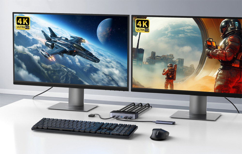 Ugreen AK500 két monitoros HDMI KVM kapcsoló, 2 bemenet 2 kimenet 2