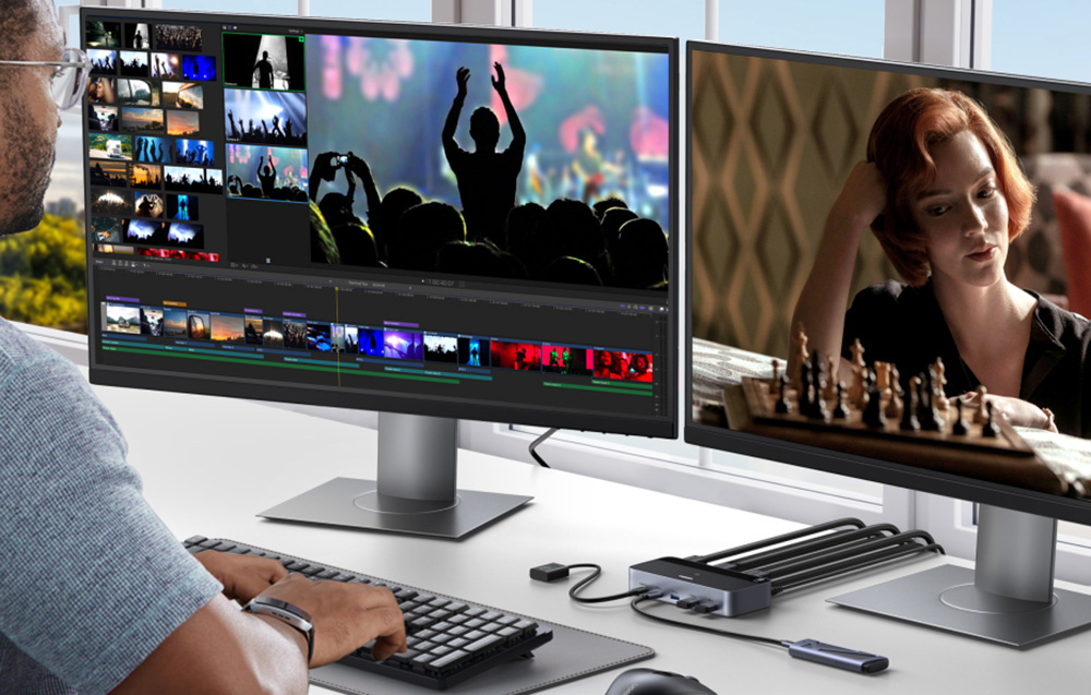 Ugreen AK500 két monitoros HDMI KVM kapcsoló, 2 bemenet 2 kimenet 3