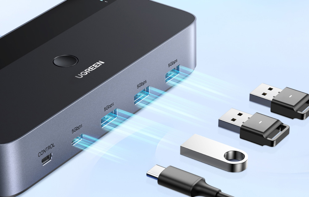 Ugreen AK500 két monitoros HDMI KVM kapcsoló, 2 bemenet 2 kimenet 4