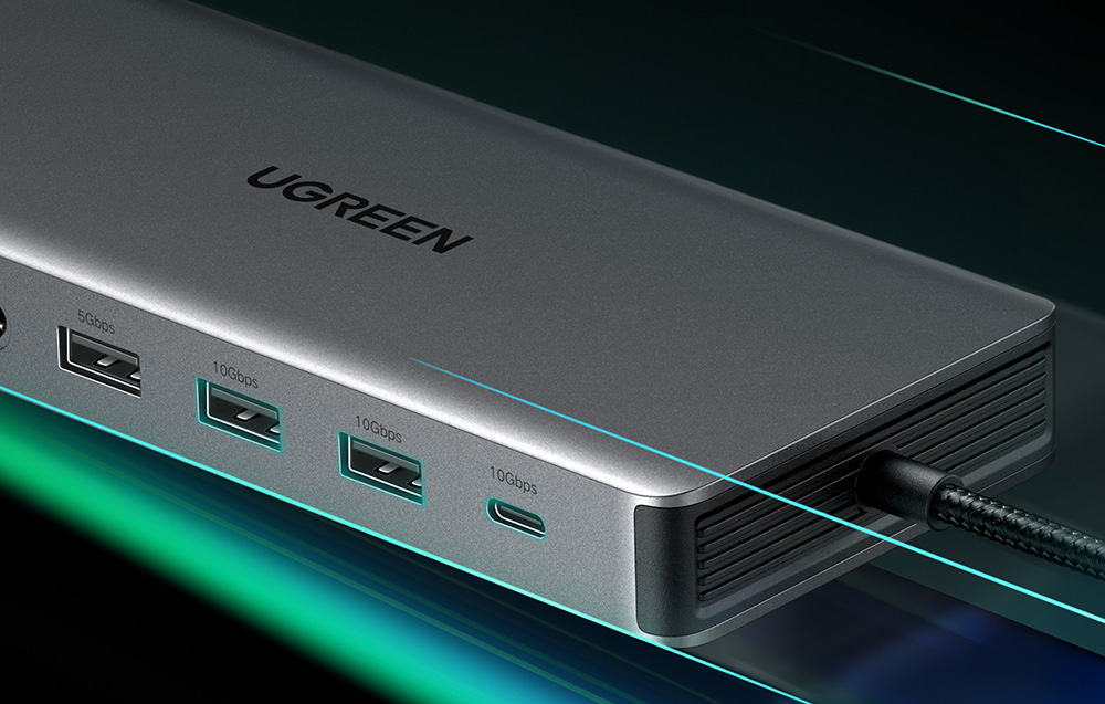 Ugreen CM681, 4x USB, 2x HDMI, DisplayPort, RJ45, SD/TF, AUX, PD 100W, szürke 2