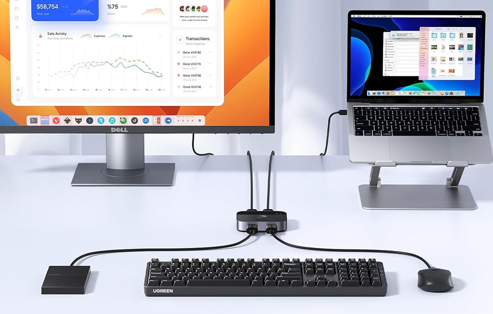 Ugreen CM757 switch, USB 3.0, 5 Gbps, 2×2, 2x USB kábel 1,5 m, fekete 2