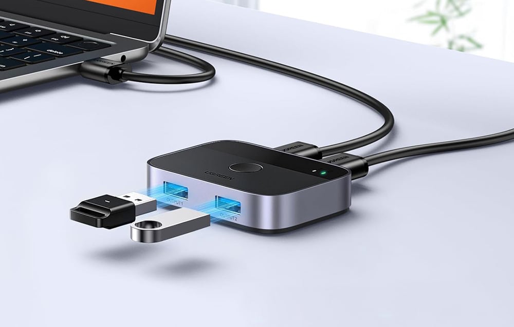 Ugreen CM757 switch, USB 3.0, 5 Gbps, 2×2, 2x USB kábel 1,5 m, fekete 4