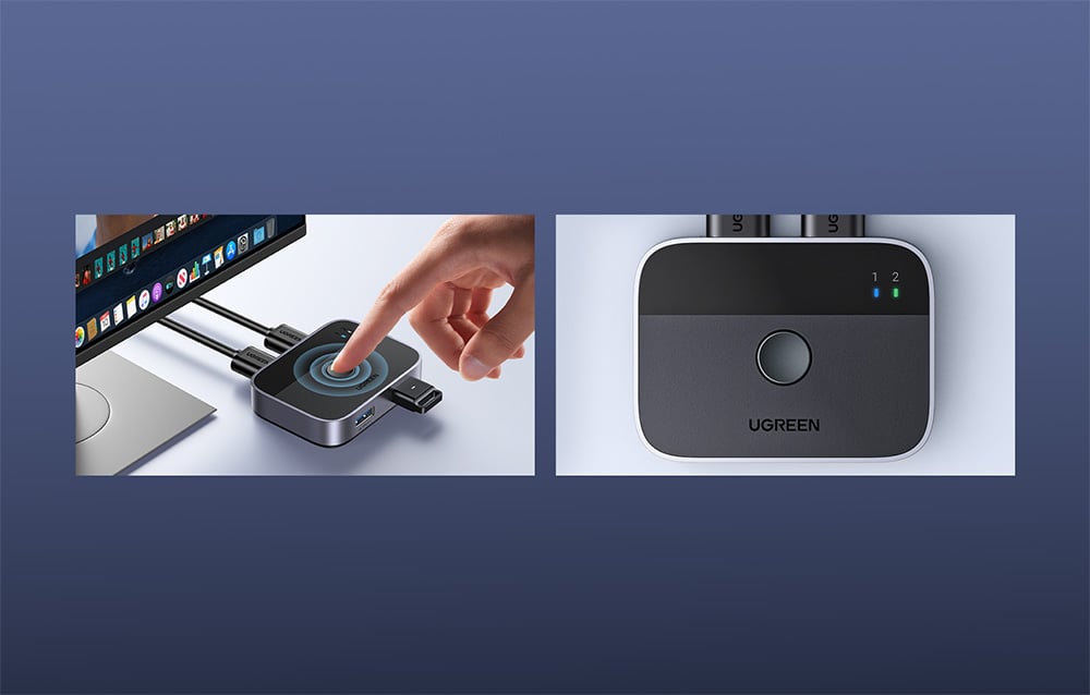 Ugreen CM757 switch, USB 3.0, 5 Gbps, 2×2, 2x USB kábel 1,5 m, fekete 5