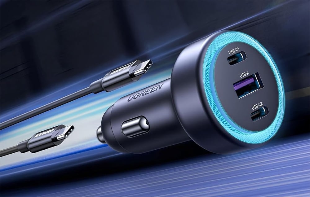 UGREEN EC307 autós töltő, USB + 2X USB-C, 30W, fekete 4