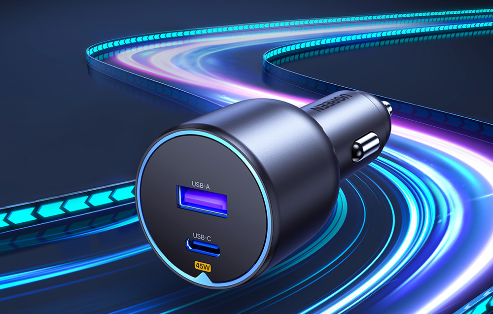 Ugreen EC701 autós töltő, USB, USB-C, 63W, fekete 1
