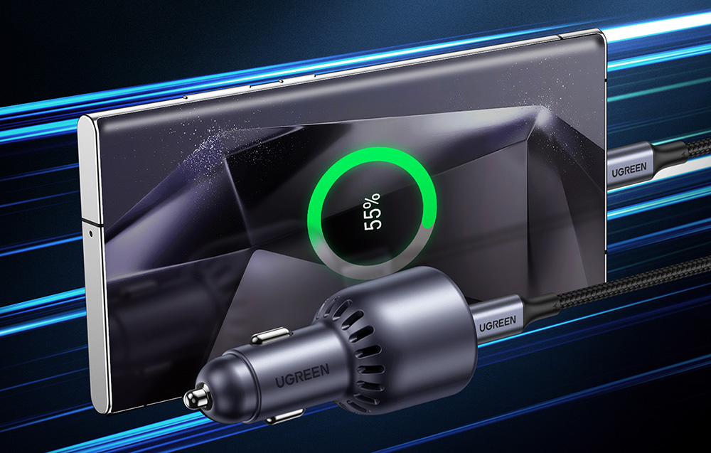 Ugreen EC701 autós töltő, USB, USB-C, 63W, fekete 2