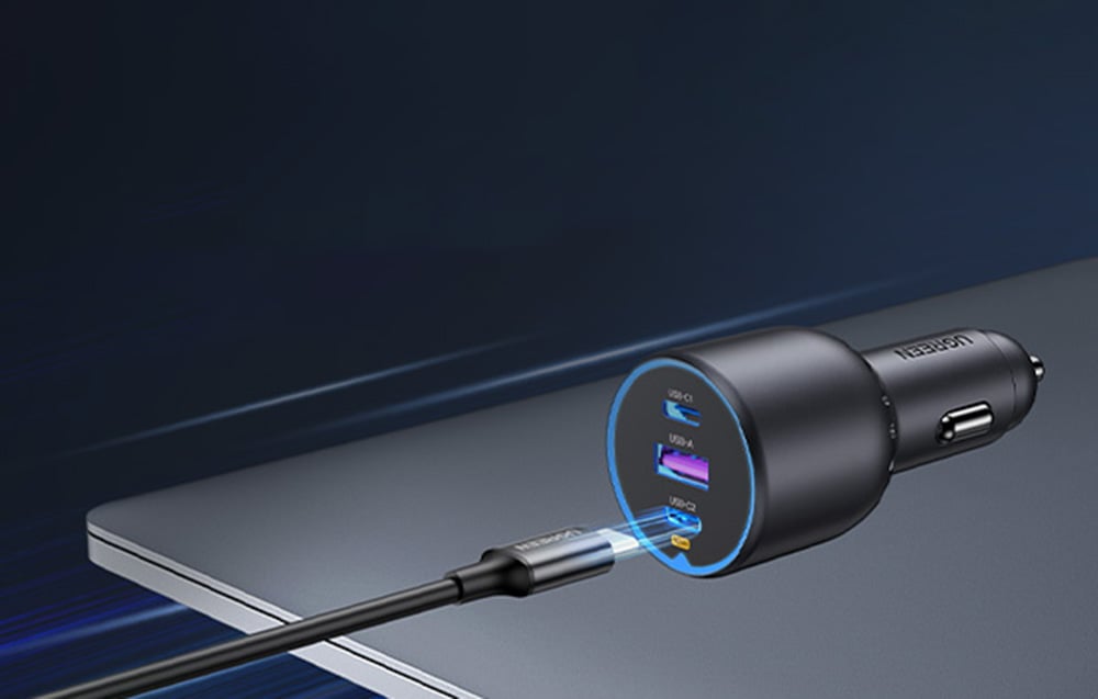 Ugreen EC705 autós töltő, 2x USB-C, USB, 130W, fekete 2