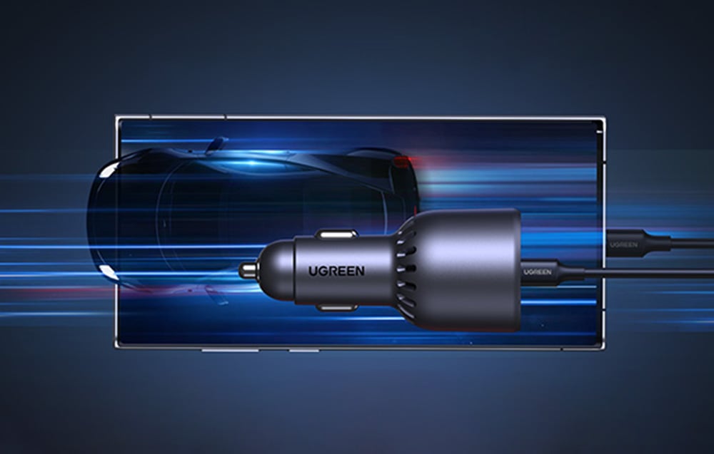 Ugreen EC705 autós töltő, 2x USB-C, USB, 130W, fekete 4
