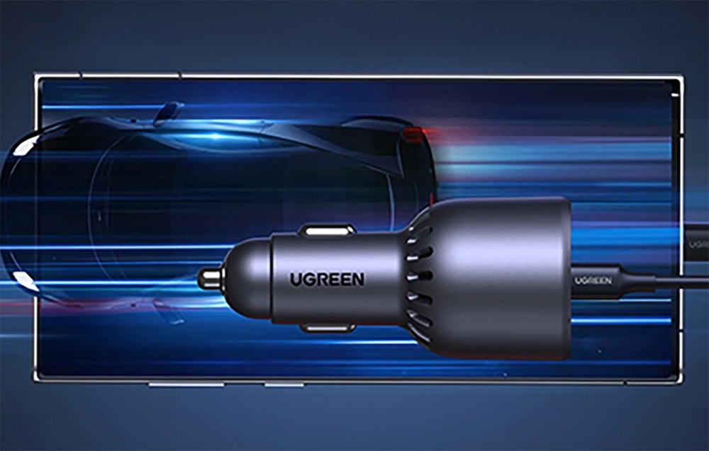 UGREEN EC705 autós töltő, USB + 2x USB-C, 130W, +kábel, 1m, 5A, 1