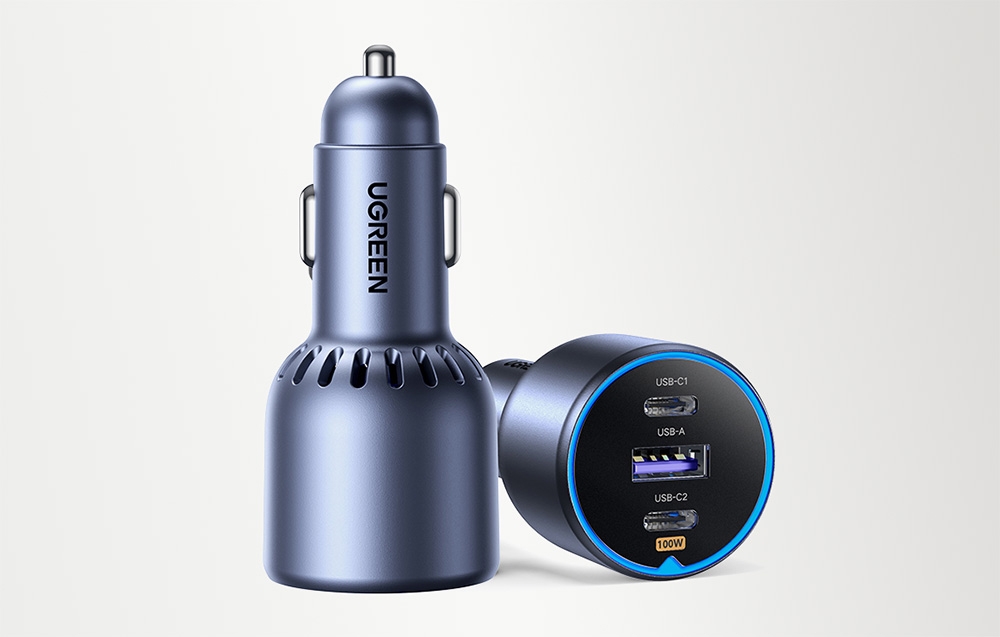 UGREEN EC705 autós töltő, USB + 2x USB-C, 130W, +kábel, 1m, 5A, 3