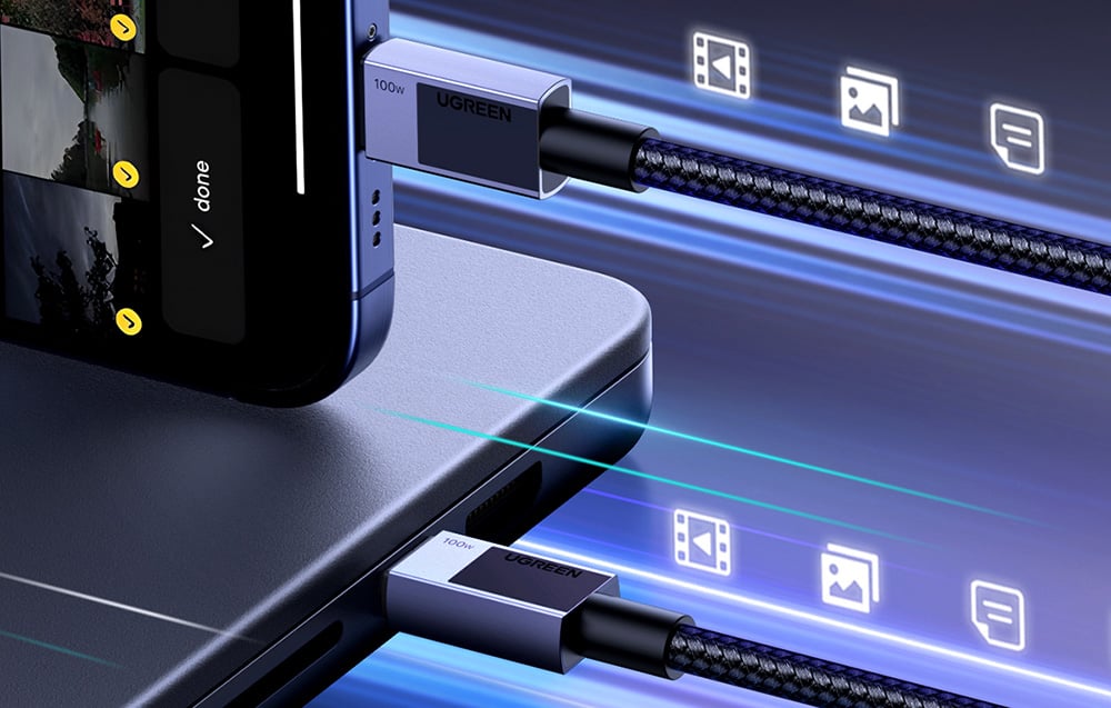 Ugreen L512 gyorstöltő kábel, USB-C - USB-C, PD, 0,5m, szürke 4