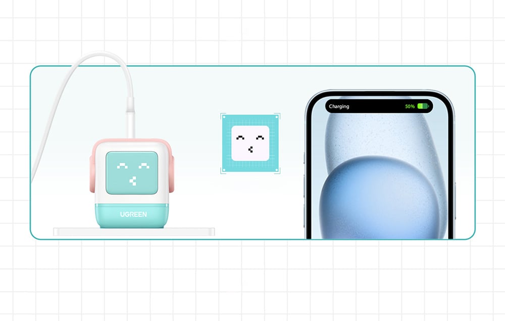 Ugreen Nexode RG fali töltő, 2x USB-C USB, 65W, rózsaszín kék 6