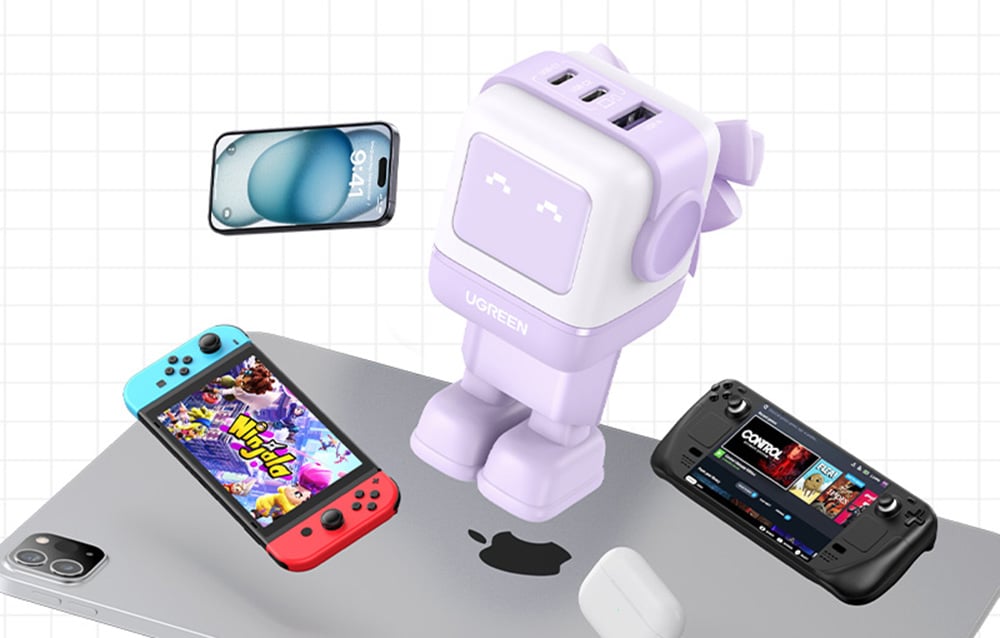 Ugreen Nexode RG fali töltő, Robot GaN, 2x USB-C USB, 65W, lila 2
