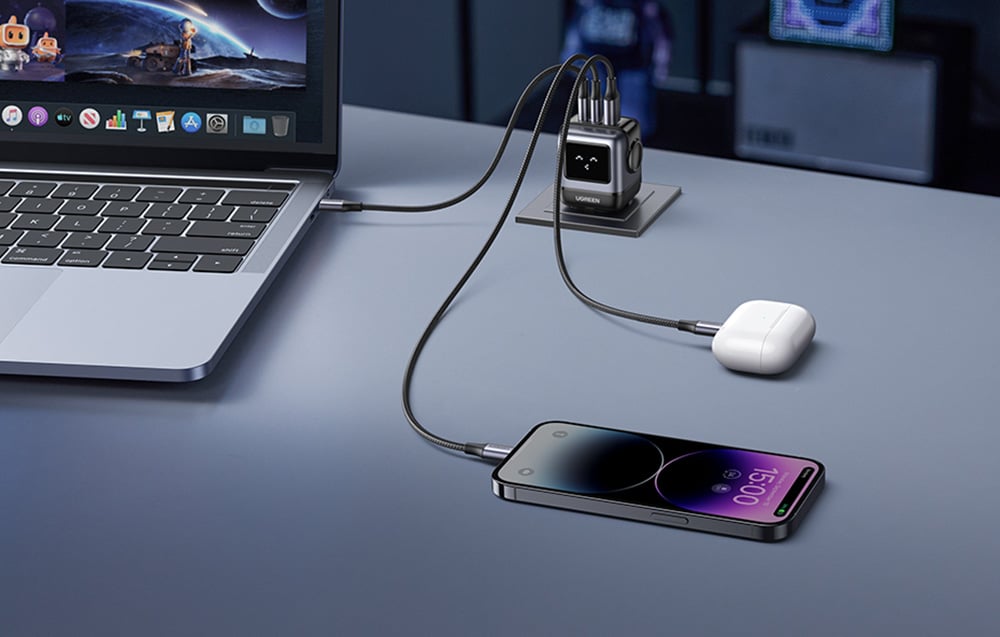 Ugreen Nexode RG Robot hálózati töltő, GaN, 2x USB-C USB, 65W, fekete 2
