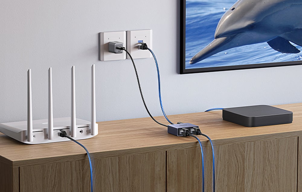 Ugreen NW301 Ethernet Splitter Adapter, Gigabit, 1x2 3