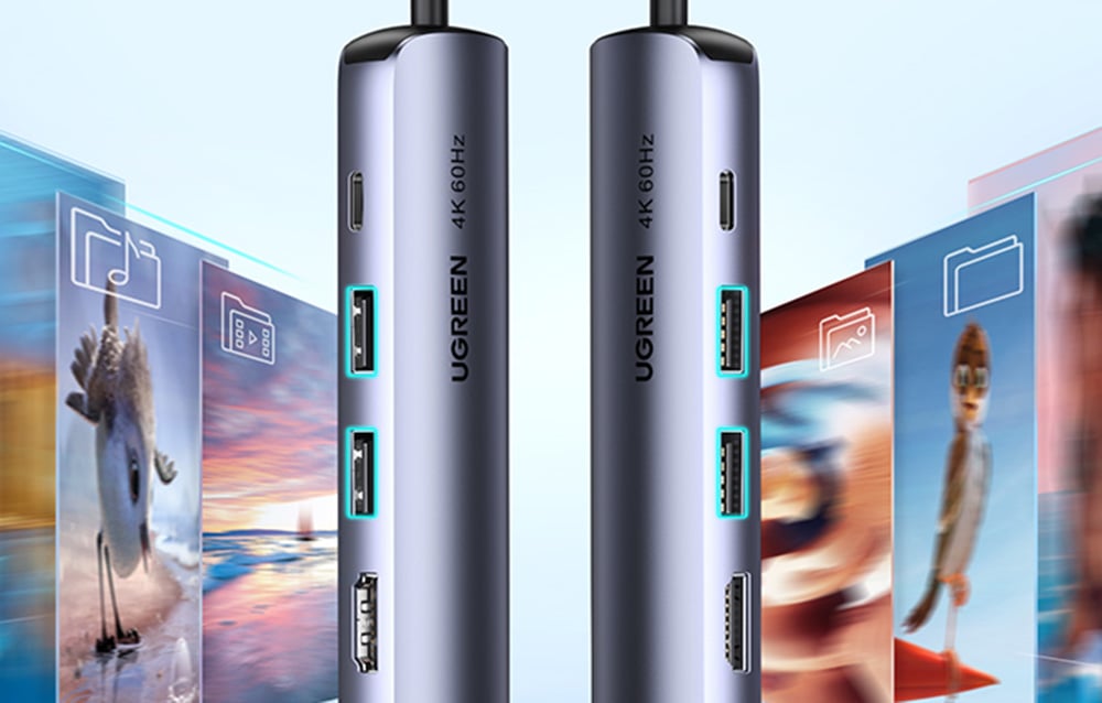 Ugreen Revodok CM418, USB-C to 2x USB, HDMI 4K 30 Hz, RJ45 1Gbps, PD 100W, szürke 5