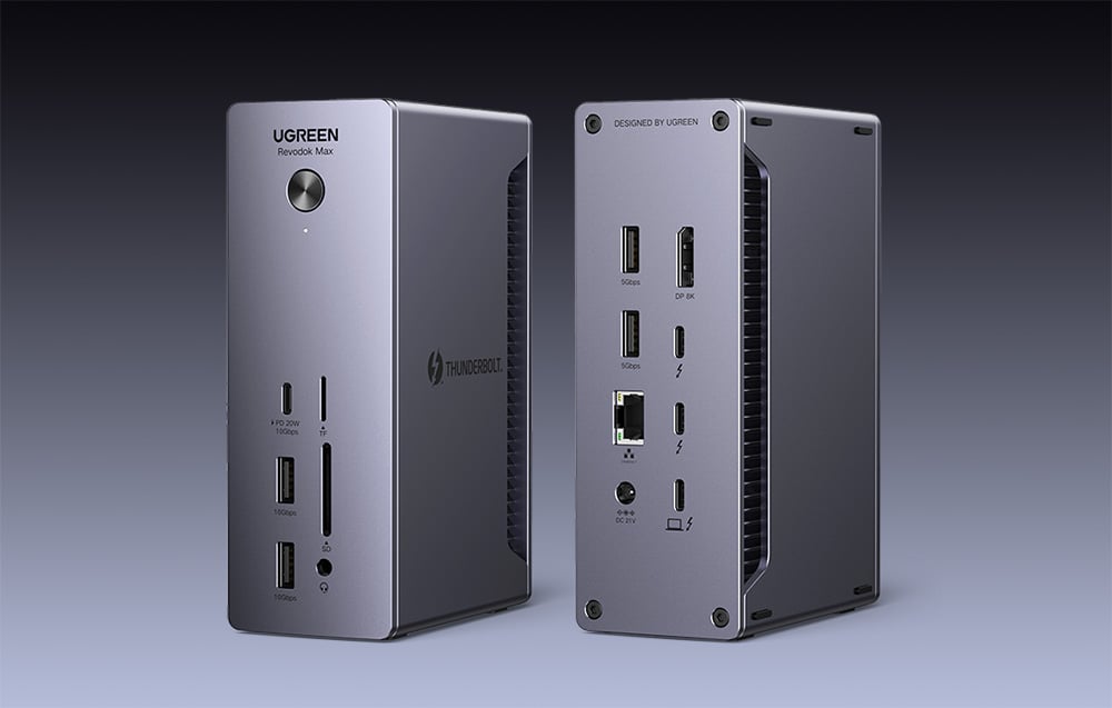 Ugreen U710, 2x Thunderbolt 4, DisplayPort 8K 30Hz, 4x USB, USB-C, RJ45, SD/TF, AUX, PD 90W, szürke 1