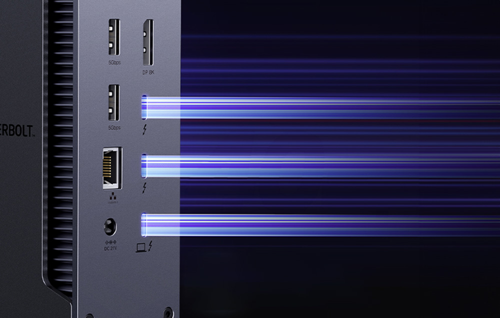 Ugreen U710, 2x Thunderbolt 4, DisplayPort 8K 30Hz, 4x USB, USB-C, RJ45, SD/TF, AUX, PD 90W, szürke 3
