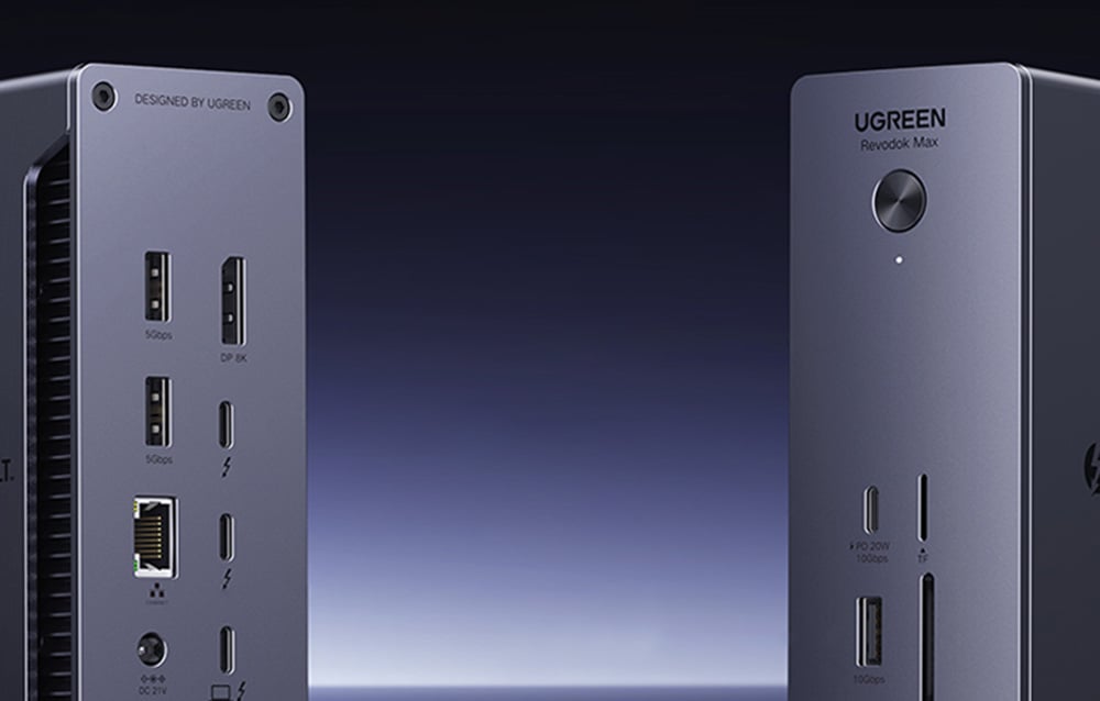 Ugreen U710, 2x Thunderbolt 4, DisplayPort 8K 30Hz, 4x USB, USB-C, RJ45, SD/TF, AUX, PD 90W, szürke 4