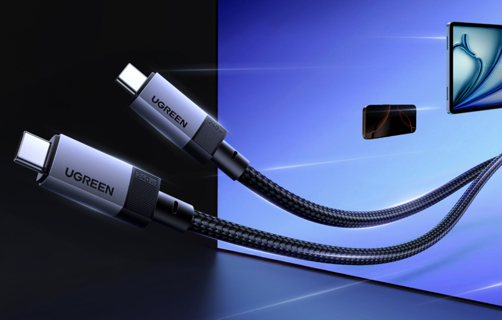 USB-C / USB-C USB4 Gen 3 Ugreen L705 kábel, 240W, 40Gbps, 1m (csillagszürke) 1