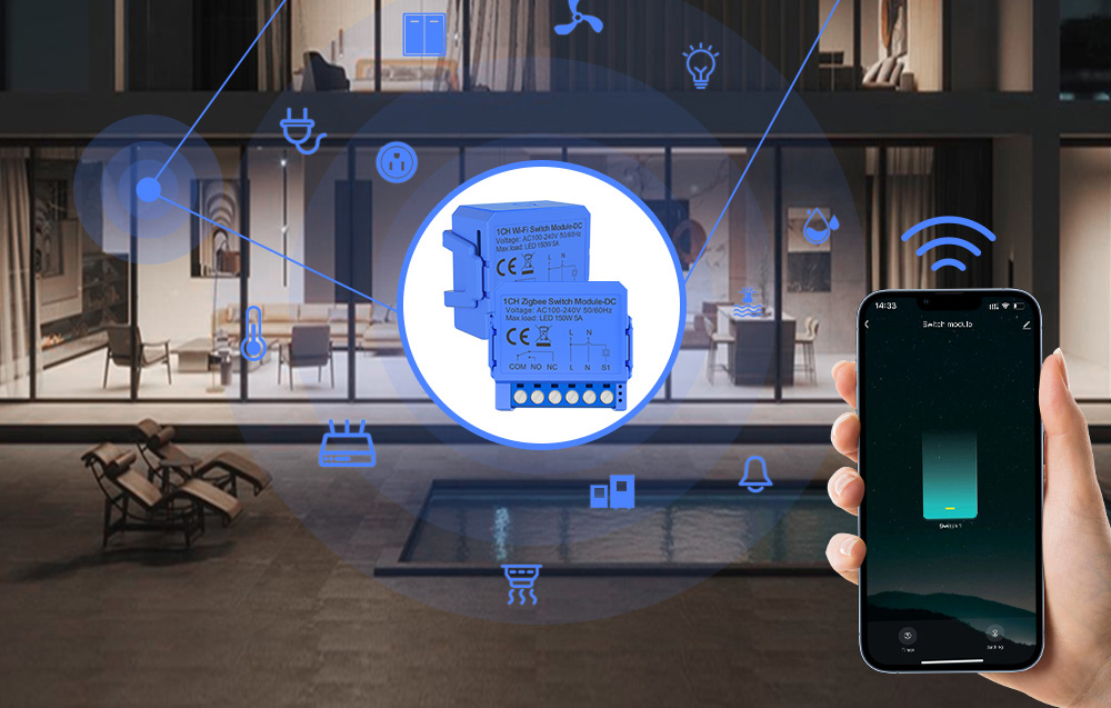 Avatto ZWSM16-DC-1 intelligens 1 csatornás ZigBee kapcsolómodul feszültségmentes egyenáramú érintkezővel 3