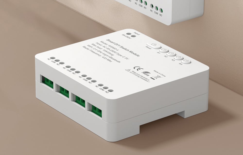 ZigBee 4 csatornás kapcsolómodul feszültségmentes DC 32V-os érintkezővel Avatto ZWSMMD-4-250V 1